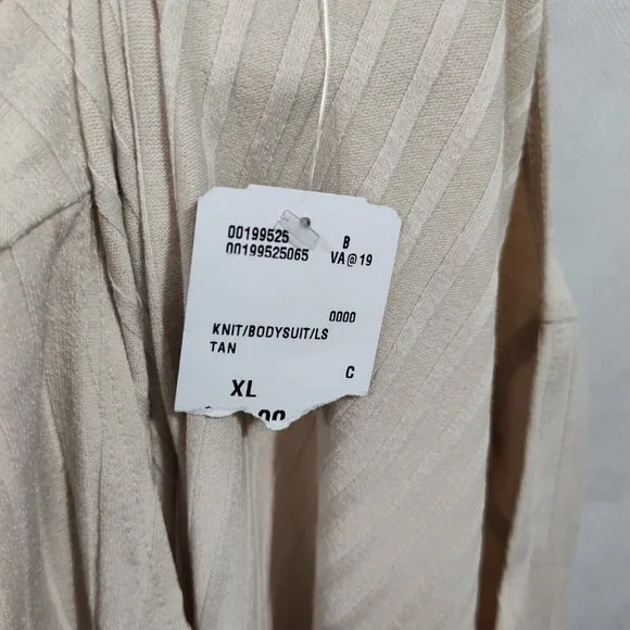 Forever 21 Tan Ribbed Knit Bodysuit Women Size XL Snap Crotch Long Sleeve NEW - Picture 6 of 7